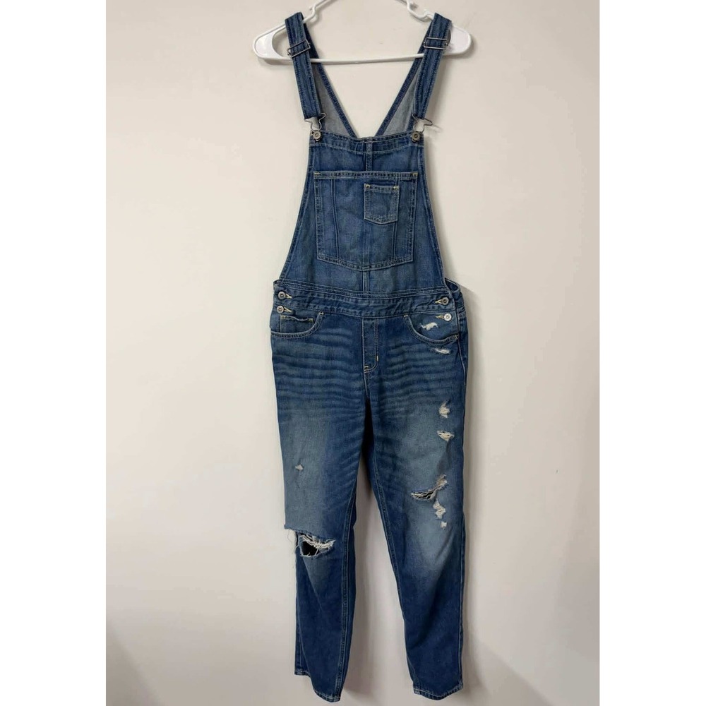 Hollister Womens Medium‎ Distressed Denim Overalls Wash Blue Cotton Bib Western